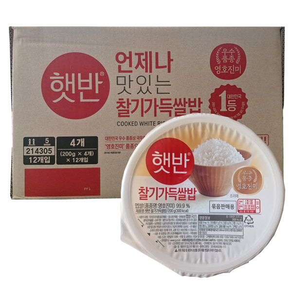 [업체별도배송]햇반 찰기가득쌀밥 200g*4개(12세트/박스/CJ)