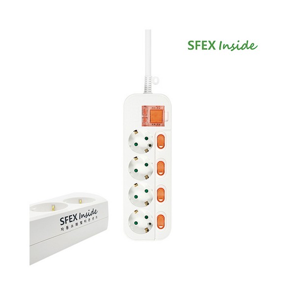 자동소화 개별스위치 4구1.5M 멀티탭 PVC(DYM-NSG4C/SC-SI/스펙스테크)