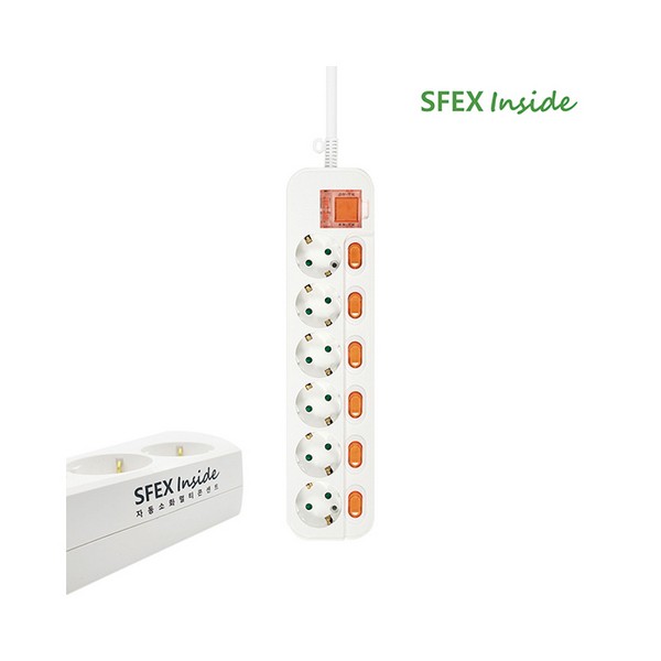 자동소화 개별스위치 6구5M 멀티탭 PVC(DYM-NSG6C/SC-SI/스펙스테크)