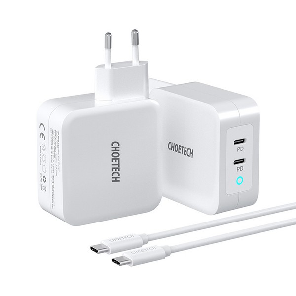 [업체별도배송]PD 100W GaN 듀얼 C타입 충전기(PD6008/화이트/Choetech)
