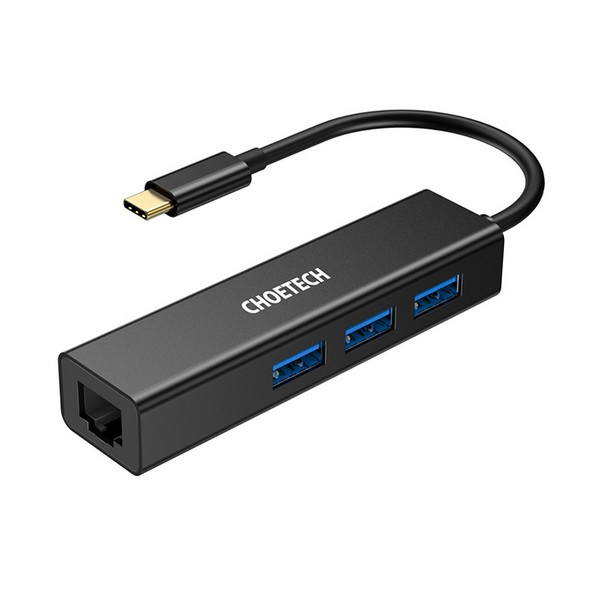 C타입 to RJ45 + USB3.0 어댑터(HUB-U02BK/블랙/Choetech)
