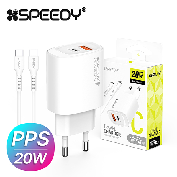 [업체별도배송]20W(PD3.0+QC3.0)2포트 고속 분리형 충전기(케이블 포함/SPE-B2N20MPDQC2P20/화이트/Speedy)