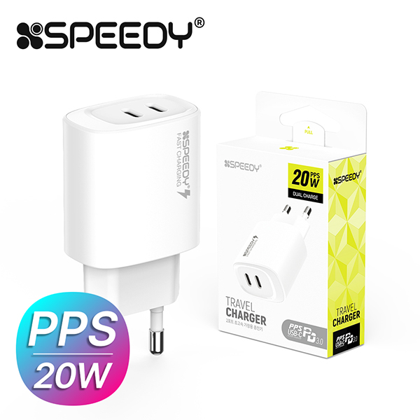 [업체별도배송]20W(PD3.0+PD3.0)2포트 고속 분리형 충전기(케이블 미포함/SPE-B2N20MPD2P20/화이트/Speedy)