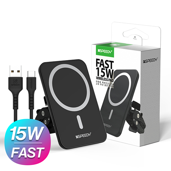 [업체별도배송]맥세이프 15W 고속 무선 충전 거치대(케이블 포함/SPE-CMWA150/블랙/Speedy)