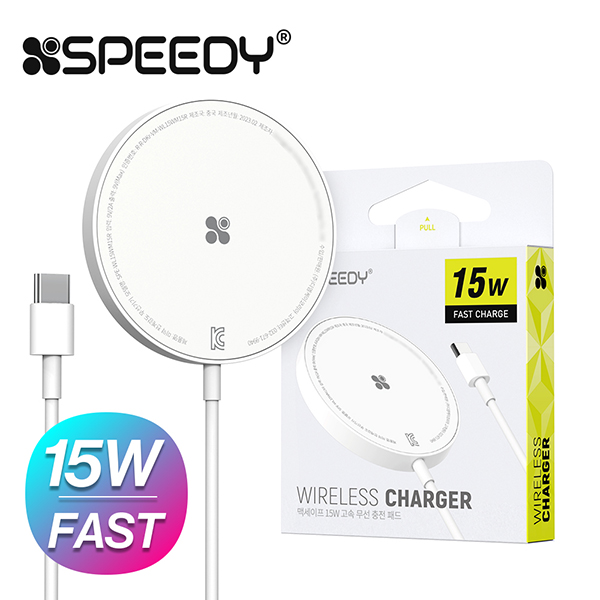 [업체별도배송]맥세이프 원형 15W 고속 무선 충전기(1.5M/SPE-WL15WM15R/화이트/Speedy)