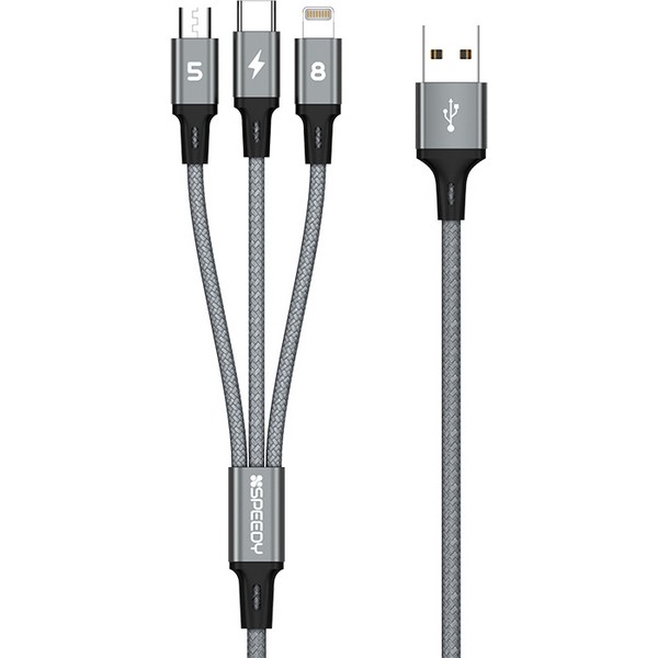 3in1 고속 메탈 패브릭 데이터 케이블(1.5M/SPE-3FMF58C/화이트/Speedy)
