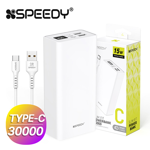 [업체별도배송]슬림 핏 보조배터리(30,000mAh/케이블 포함/SPE-PA30CPQ/화이트/Speedy)