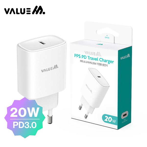 [업체별도배송]20W(PD3.0) 고속 분리형 충전기(케이블 미포함/VM-B2N16MPD1P20B/화이트/밸류엠)
