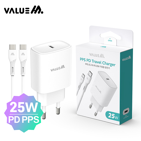 [업체별도배송]25W(PD3.0) 초고속 분리형 충전기(케이블 포함/VM-B2N16MPD1P25B/화이트/밸류엠)