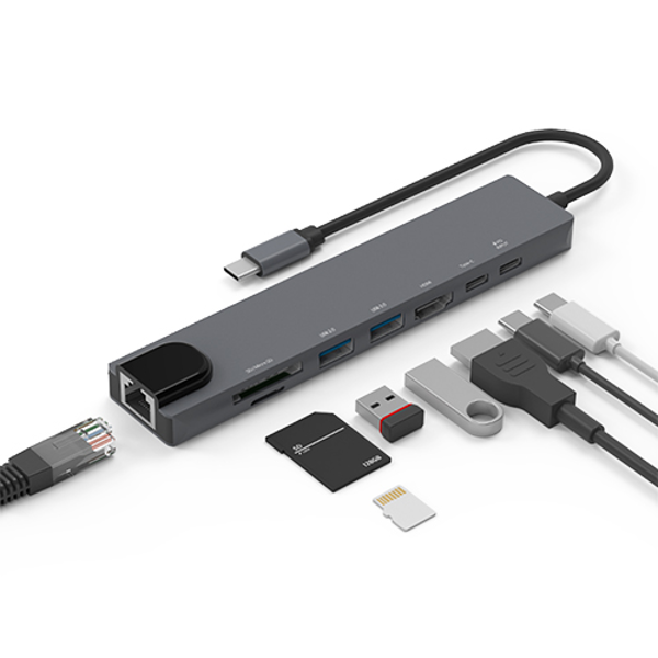 프로토 8포트 Type-C DEX HDMI 이더넷 멀티 허브(C8HUB/USB3.0/그레이/MORAC)