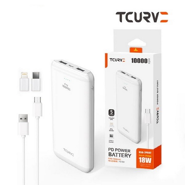 10000mAh 고속충전 PD18W 올인원 보조배터리(MP36A-10K/화이트/티커브)