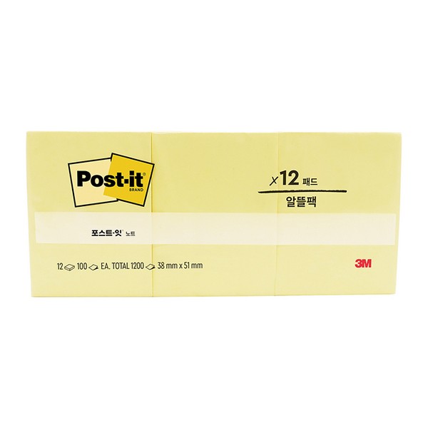 포스트잇 노트 알뜰팩 653-12 노랑 3M  (주)오피스디포 코리아