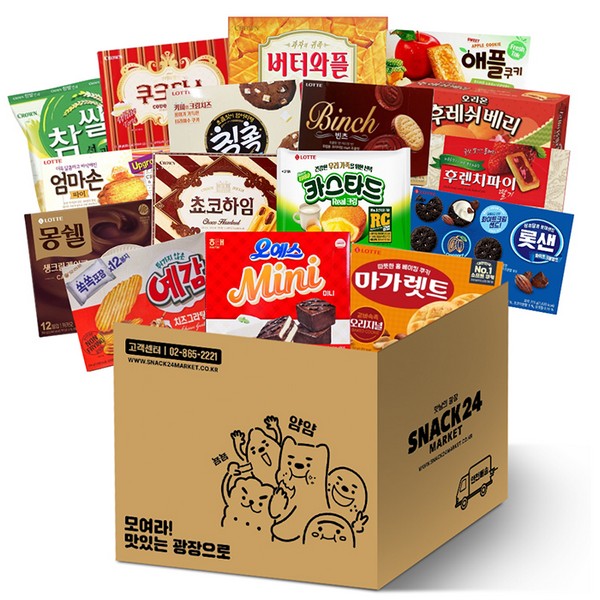 [업체별도배송]스낵24 인기간식 사무실 꽝꽝 대용량 박스과자세트 16P