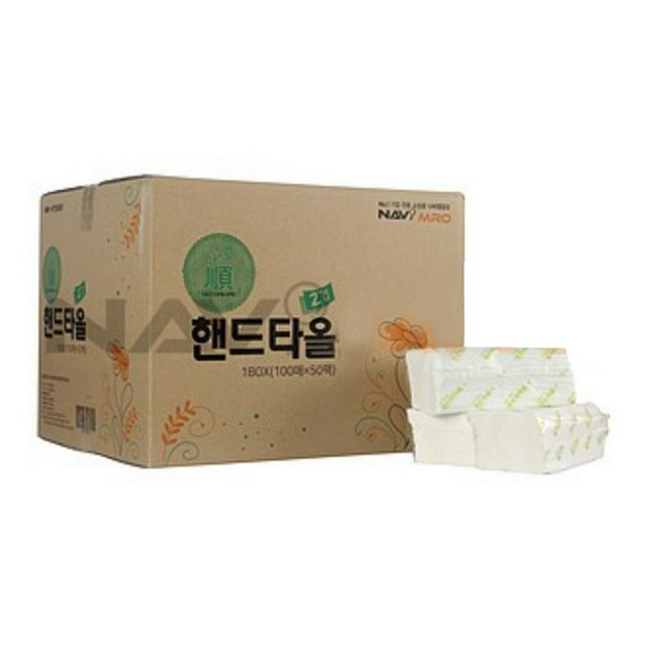 [업체별도배송]순하디순 2겹 핸드타올 5000매(NM-HT5000/구분:2겹, 규격(mm):215×200, 원산지:한국/1BOX(100매×50PK)/나비PB)