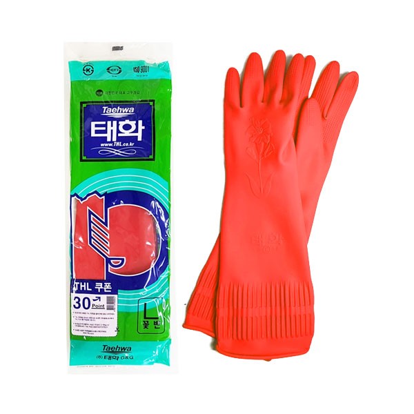 [업체별도배송]태화 고무장갑 꽃밴 적색 L