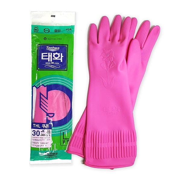 태화 고무장갑 꽃밴 분홍 L