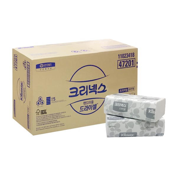 [업체별도배송]유한킴벌리 핸드타올 47201,드라이셀 프리미엄 F150 1겹 백색 폴드형(2400매/BOX)