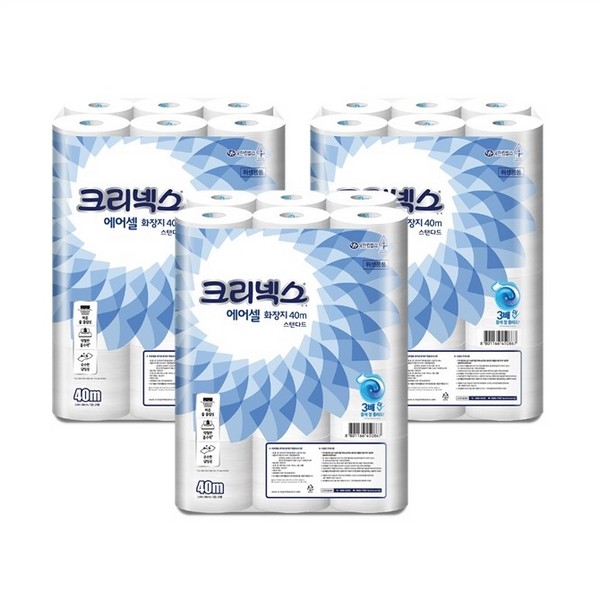 [업체별도배송]크리넥스 화장지 45086 크리넥스에어셀두루마리화장지 1겹 (W)98mm*(L)40m(24ROL*3PK/BOX)